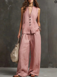 Harper | Cotton-Linen Two-Piece Set with Sleeveless Vest & Wide-Leg Pants