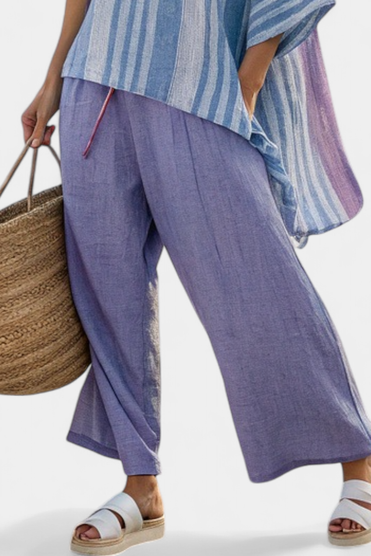 Zellora | Elegante Top Lavanda e Blu Cielo & Pantaloni in Lino
