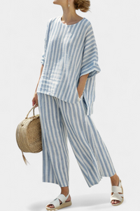 Rensleigh | Top in Lino a Righe Blu Sofisticato & Pantaloni Relaxed
