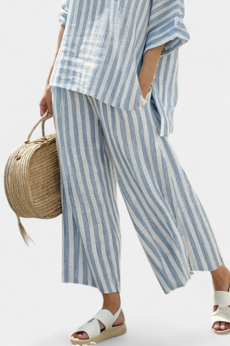 Rensleigh | Top in Lino a Righe Blu Sofisticato & Pantaloni Relaxed