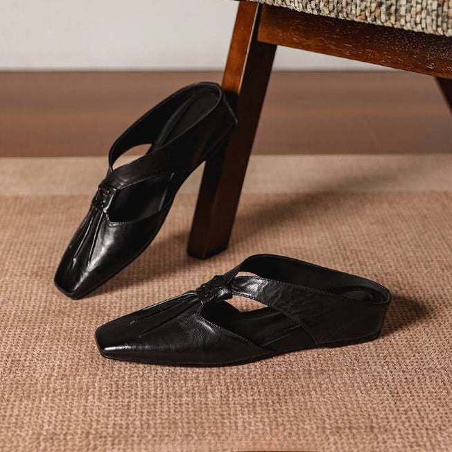 Olene | Mule con Punta Quadrata in Pelle Vera