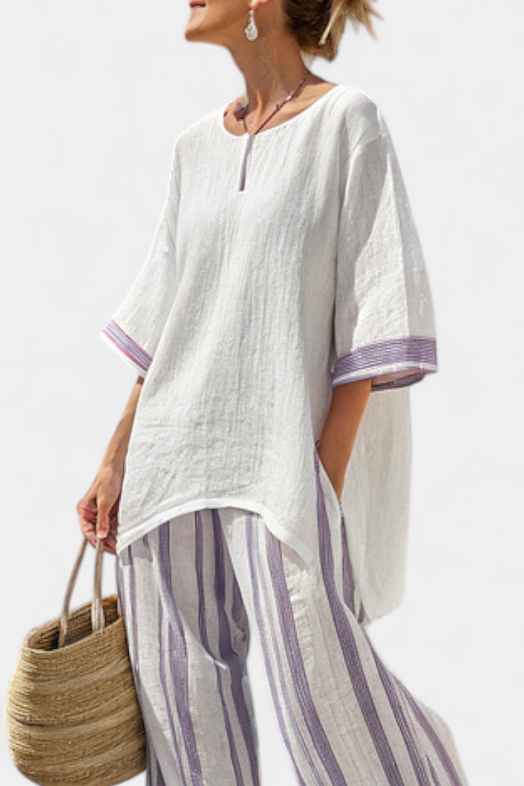 Luxmere | Blusa Comoda e Rilassata & Pantaloni in Bambù a Righe
