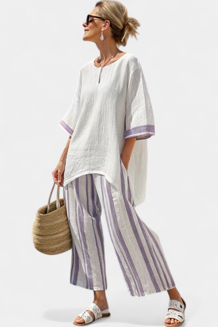 Luxmere | Blusa Comoda e Rilassata & Pantaloni in Bambù a Righe