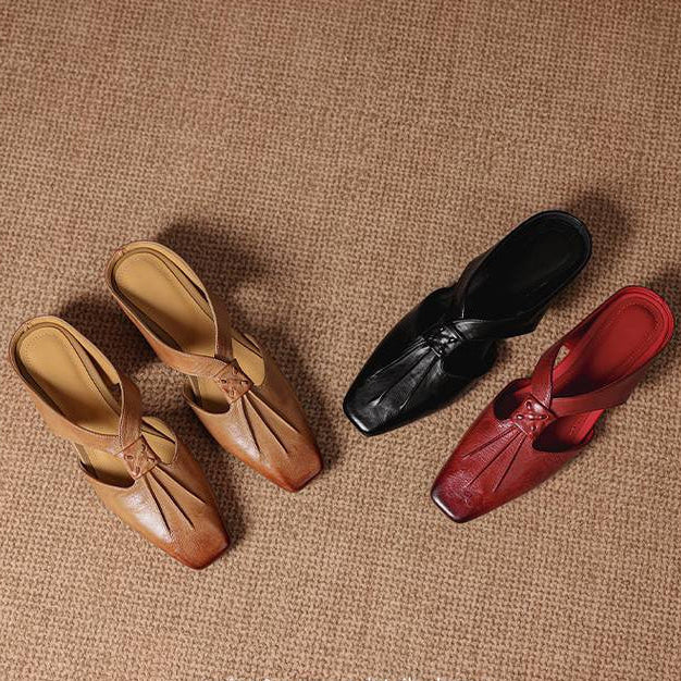 Olene | Mule con Punta Quadrata in Pelle Vera