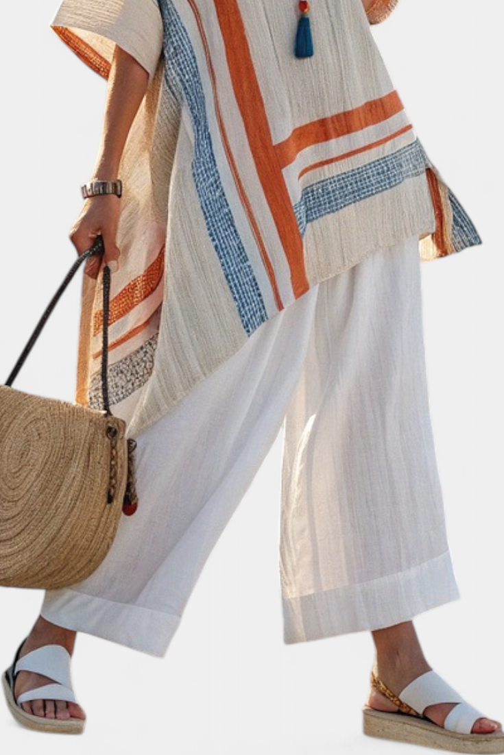 Caevan | Blusa Asimmetrica Sofisticata e Pantaloni Lini a Gamba Larga