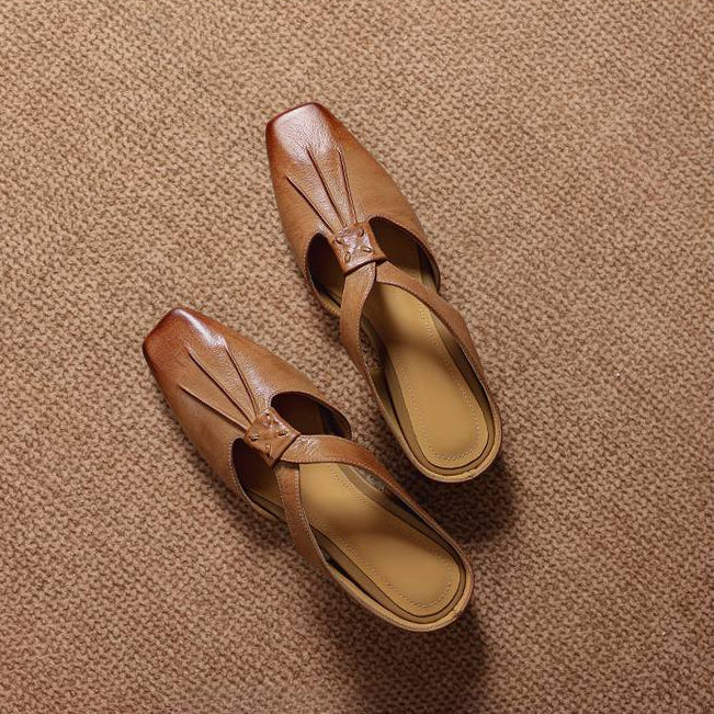 Olene | Mule con Punta Quadrata in Pelle Vera