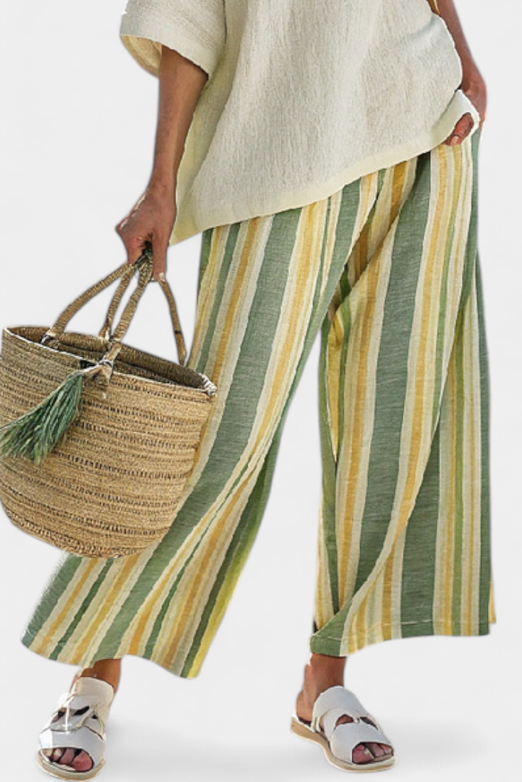 Ellowyn | Top Sofisticato e Pantaloni in Lino a Righe