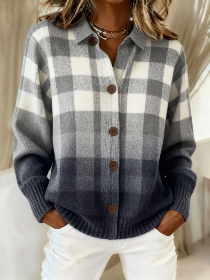Agnes | Cardigan a Bottoni a Quadri Ombre Grigio