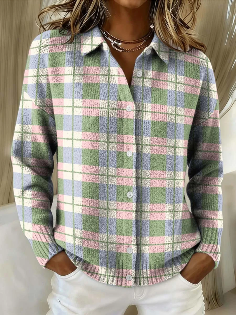 Margot | Cardigan a Bottoni a Quadri Pastello
