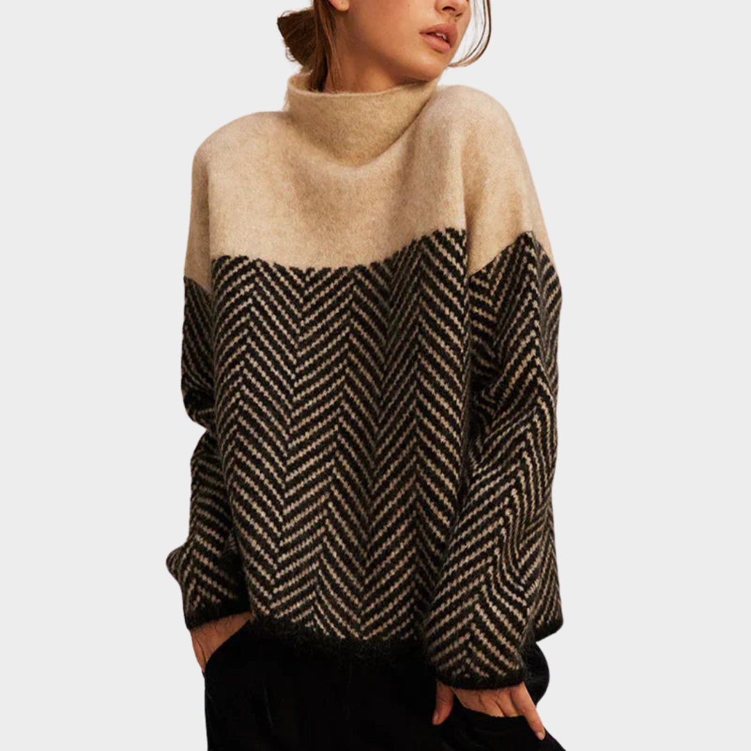 Carla | Maglione Bicolore a Collo Alto – Lucia Toscana