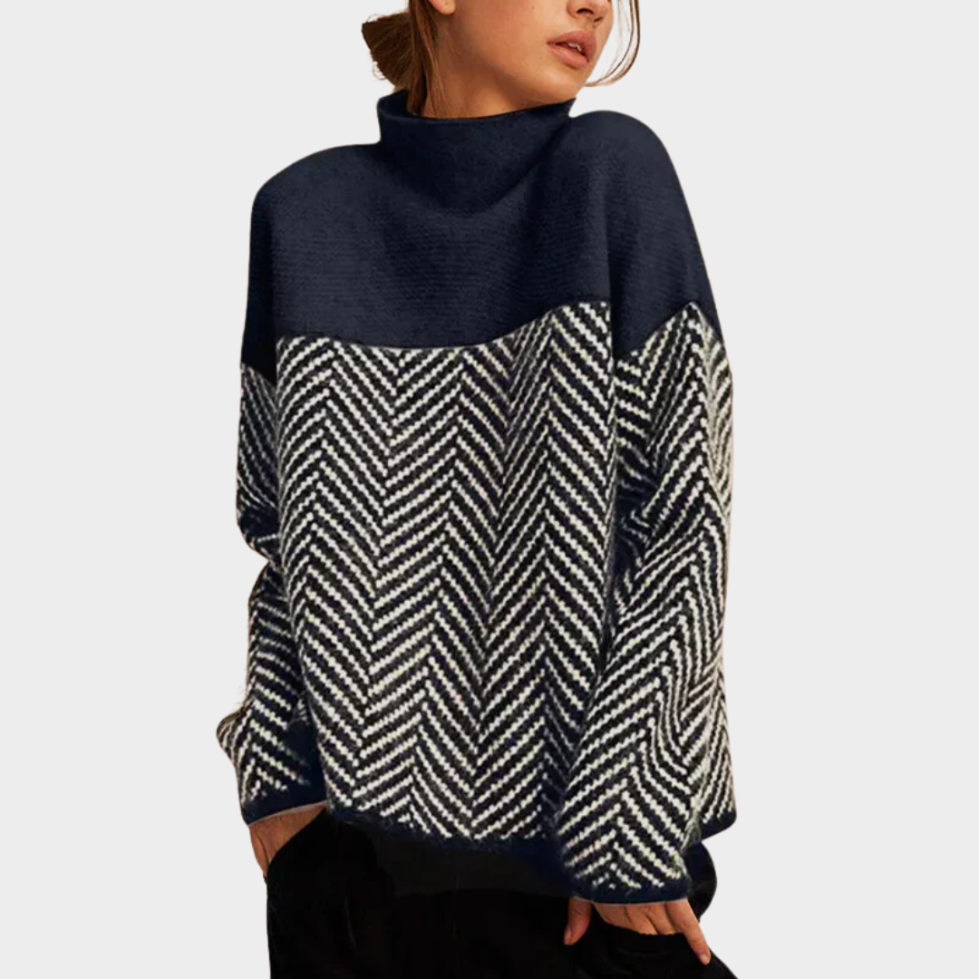 Carla | Maglione Bicolore a Collo Alto – Lucia Toscana