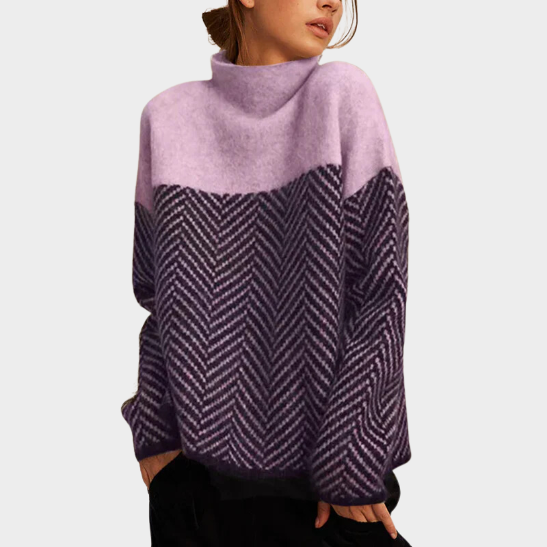 Carla | Maglione Bicolore a Collo Alto – Lucia Toscana