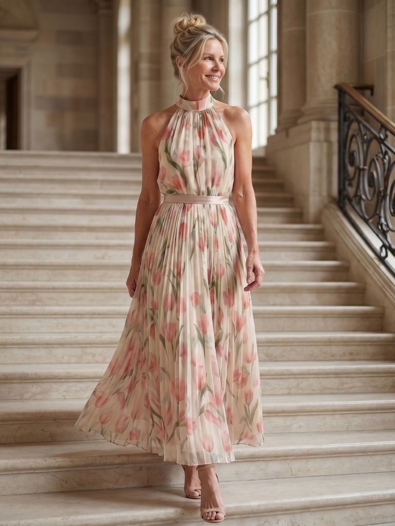 Abito Midi Floreale con Collo Halter Aurelle™