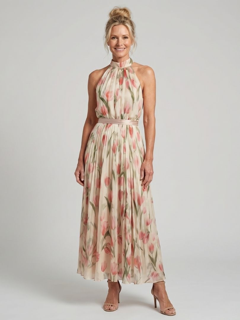 Abito Midi Floreale con Collo Halter Aurelle™