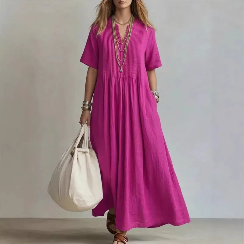 WREN | Abito Maxi Blu a Maniche Corte