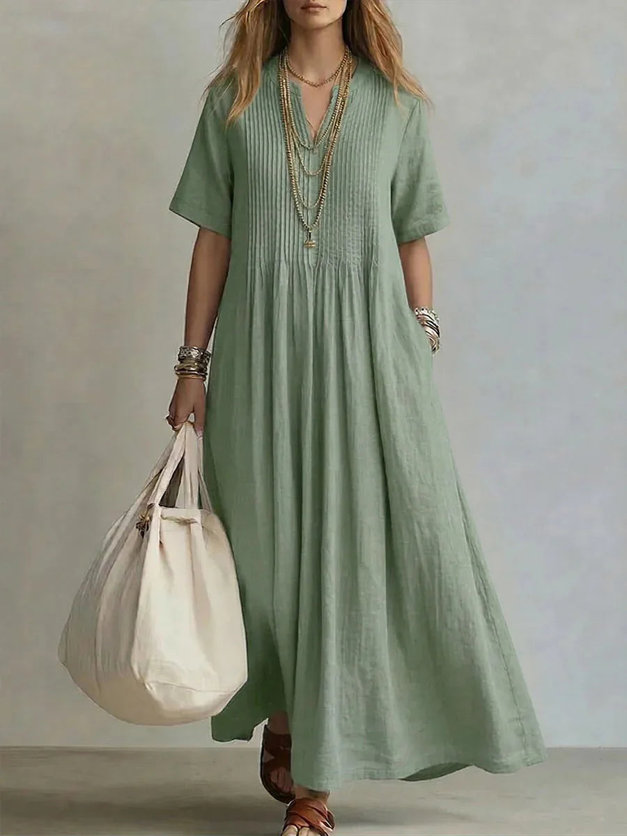 WREN | Abito Maxi Blu a Maniche Corte