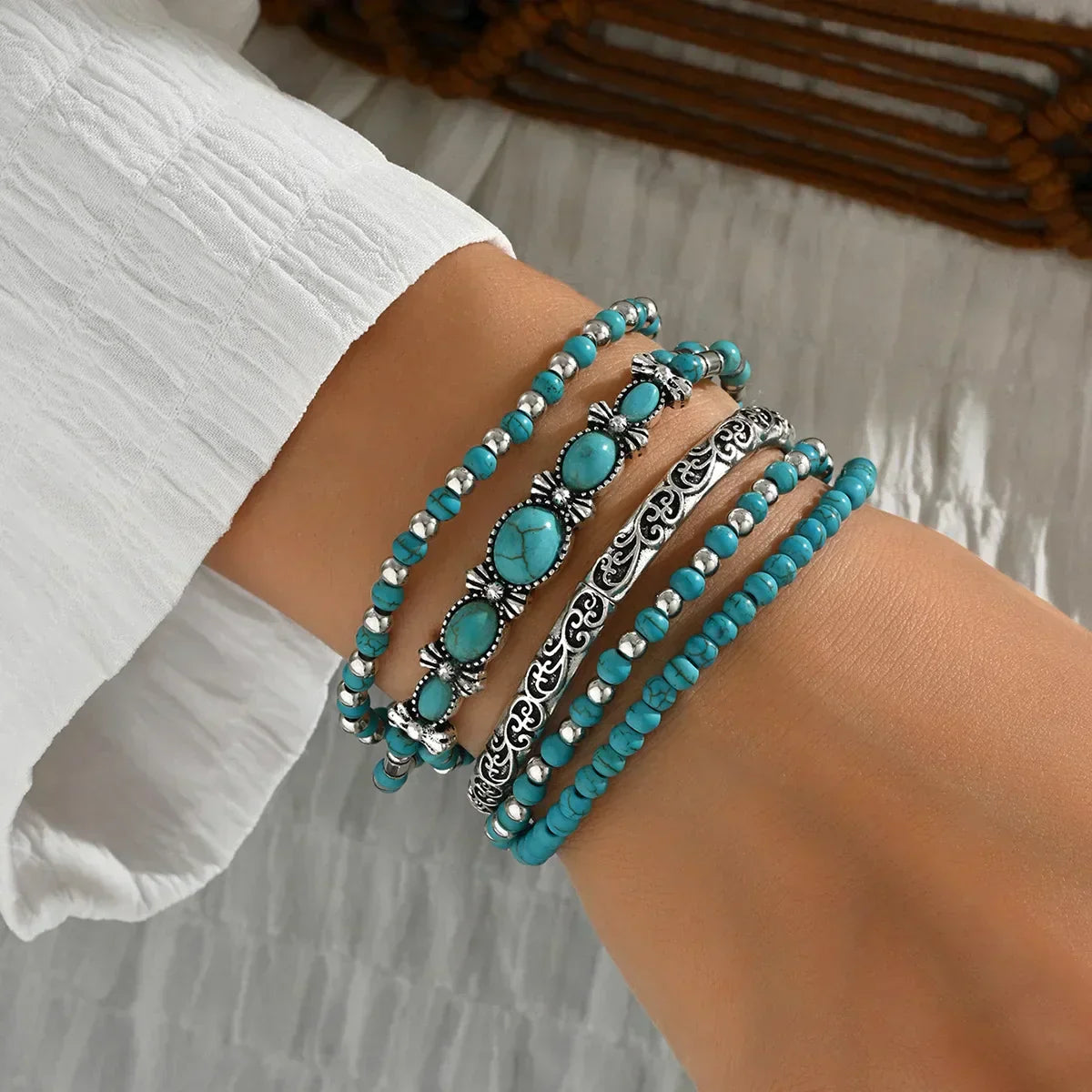 Set di braccialetti Boho con perle turchesi