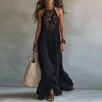 JADE | Abito Maxi con Pannello in Pizzo e Schiena Scoperta