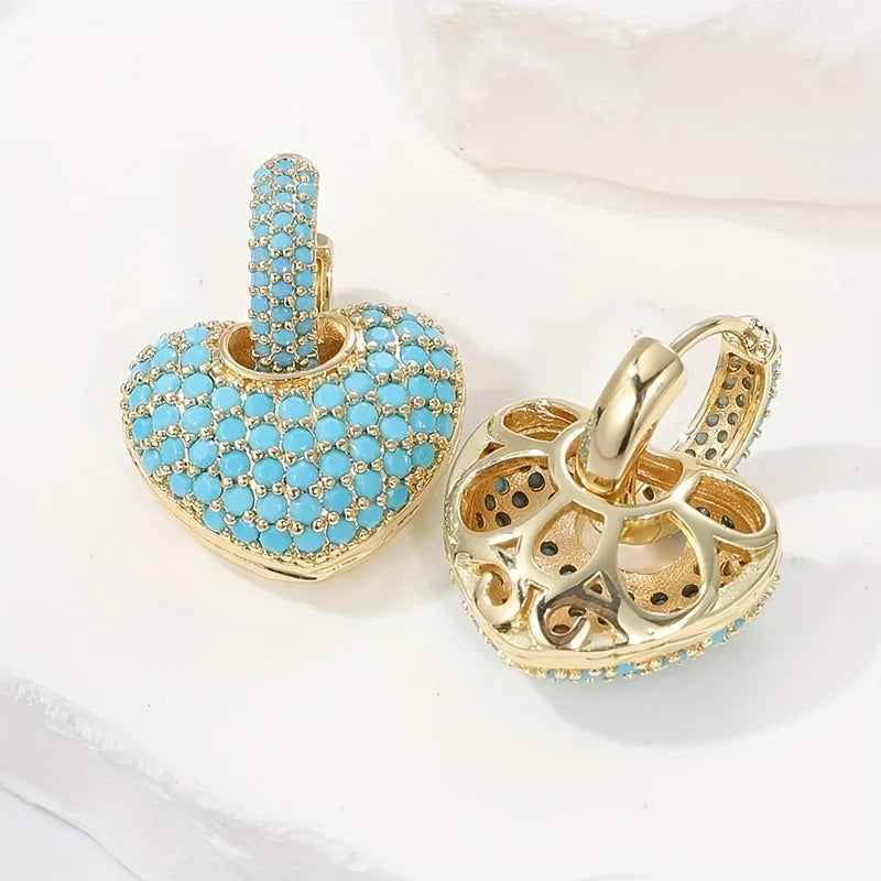 Orecchini a Lock Pavé a Cuore Turchese