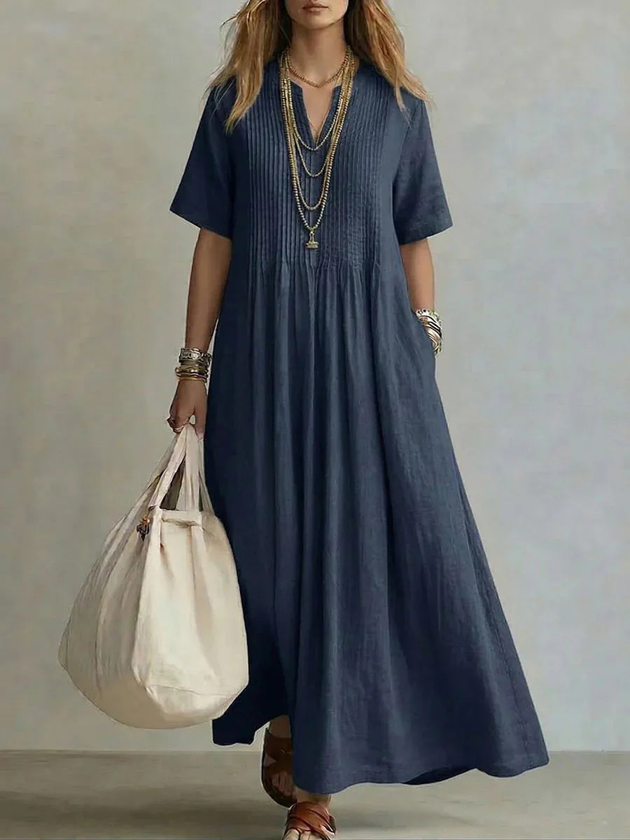 WREN | Abito Maxi Blu a Maniche Corte