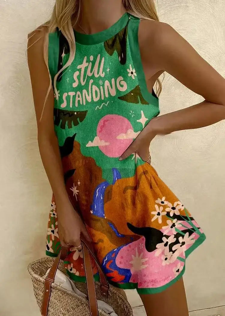 Maya | Sleeveless A-Line Mini Dress, Bohemian Print