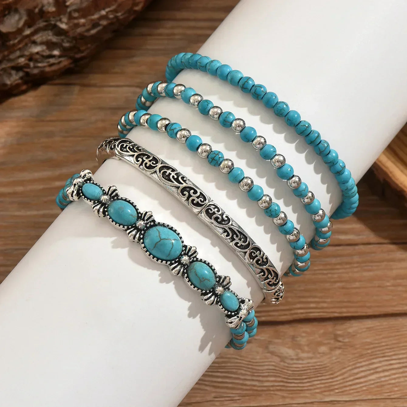 Set di braccialetti Boho con perle turchesi