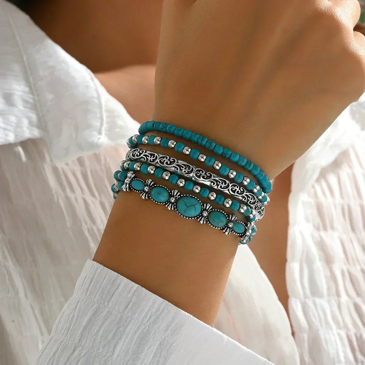 Set di braccialetti Boho con perle turchesi