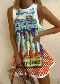 Jasmine | Sleeveless Mini Dress, A-Line Bohemian Print