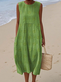 Maya | Sleeveless Maxi Dress with Tonal Floral Embroidery