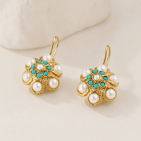 Orecchini Medaglione Vintage Turchese e Perla