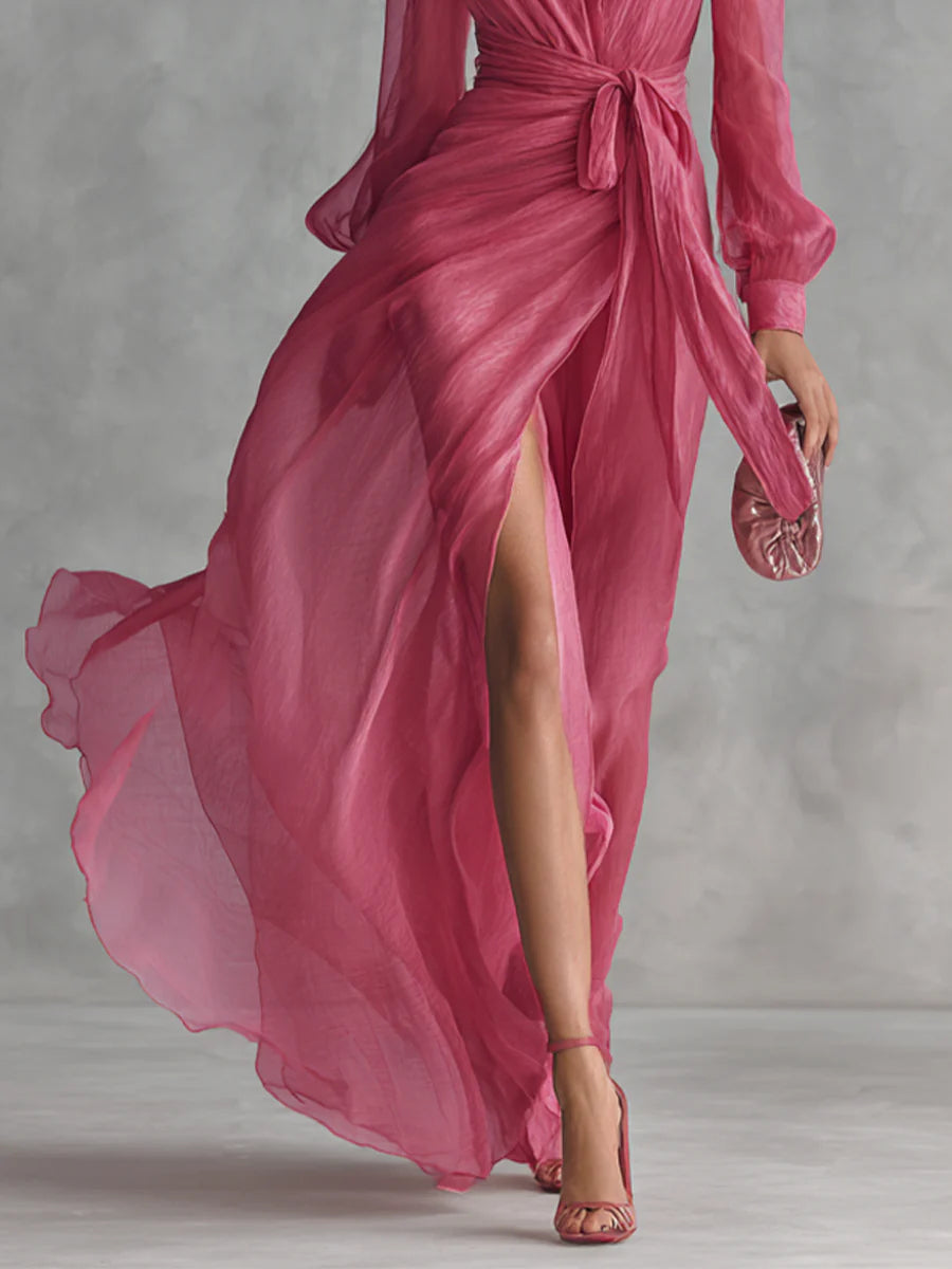 Beatrice | Elegante Abito Lungo in Chiffon con Scollo a V e Vita Regolabile