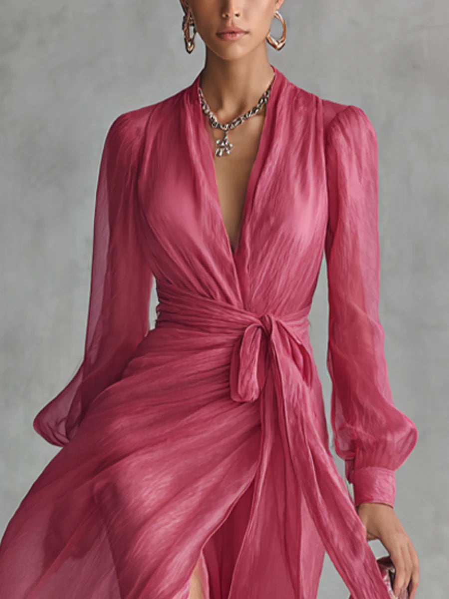 Beatrice | Elegante Abito Lungo in Chiffon con Scollo a V e Vita Regolabile