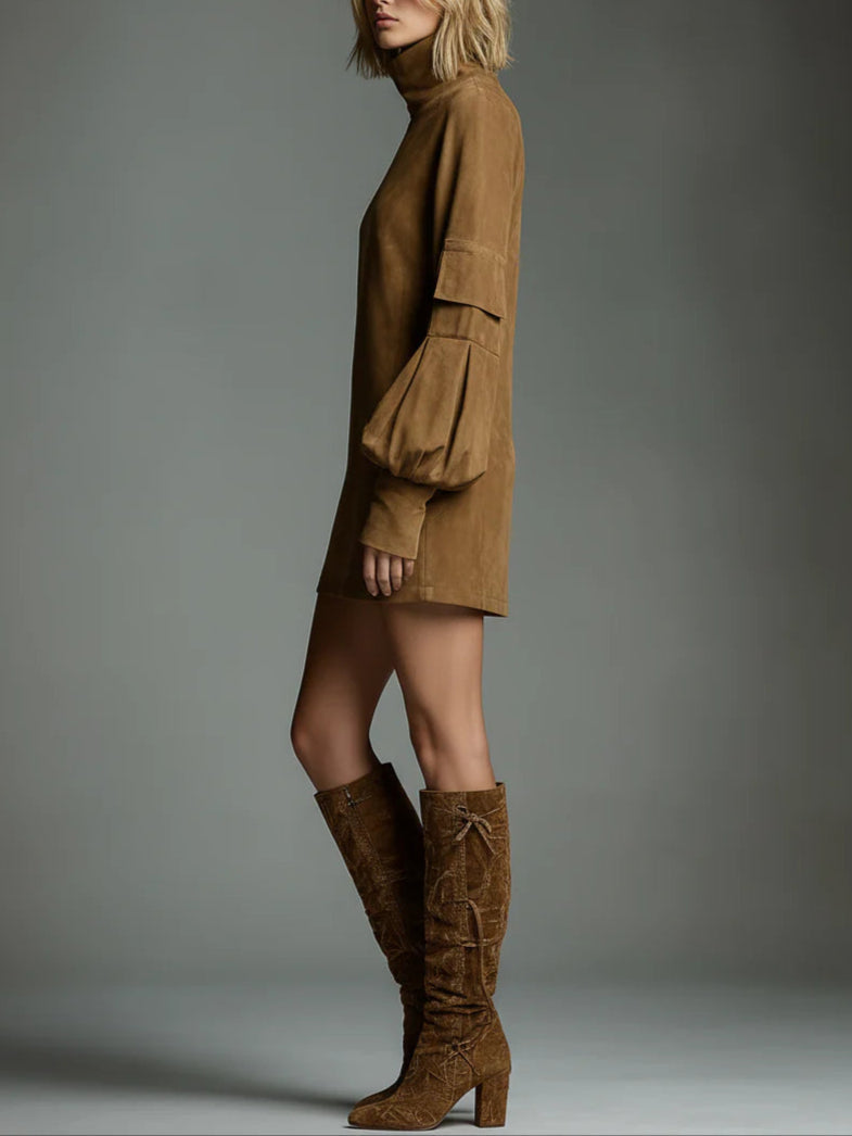 Acquista | Abito mini in suede morbido con collo alto