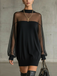 Amélie™ | Elegante Vestito Mini Nero con Maniche in Rete