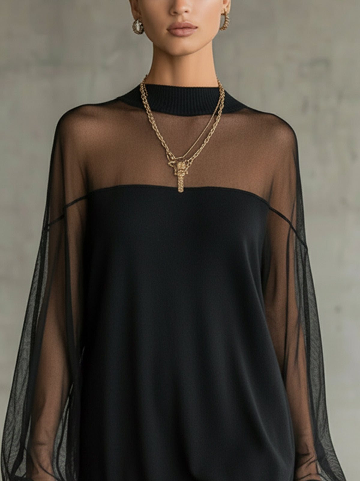 Amélie™ | Elegante Vestito Mini Nero con Maniche in Rete