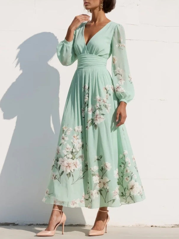 Nirena | Abito Midi a Fiori con Maniche – Lucia Toscana