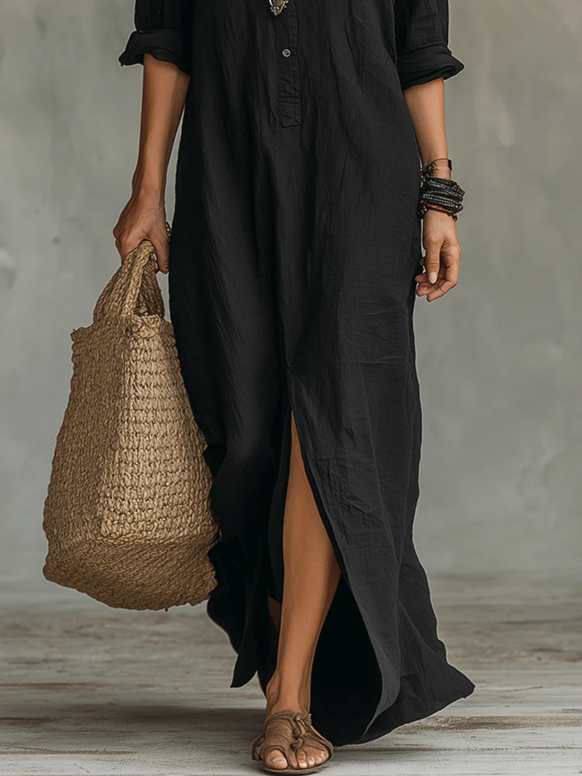 Nadia | Black Button-Front Maxi Dress