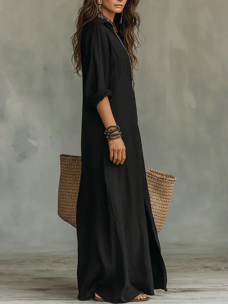 Céline Vestito Maxi Nero di Volume con Bottoni