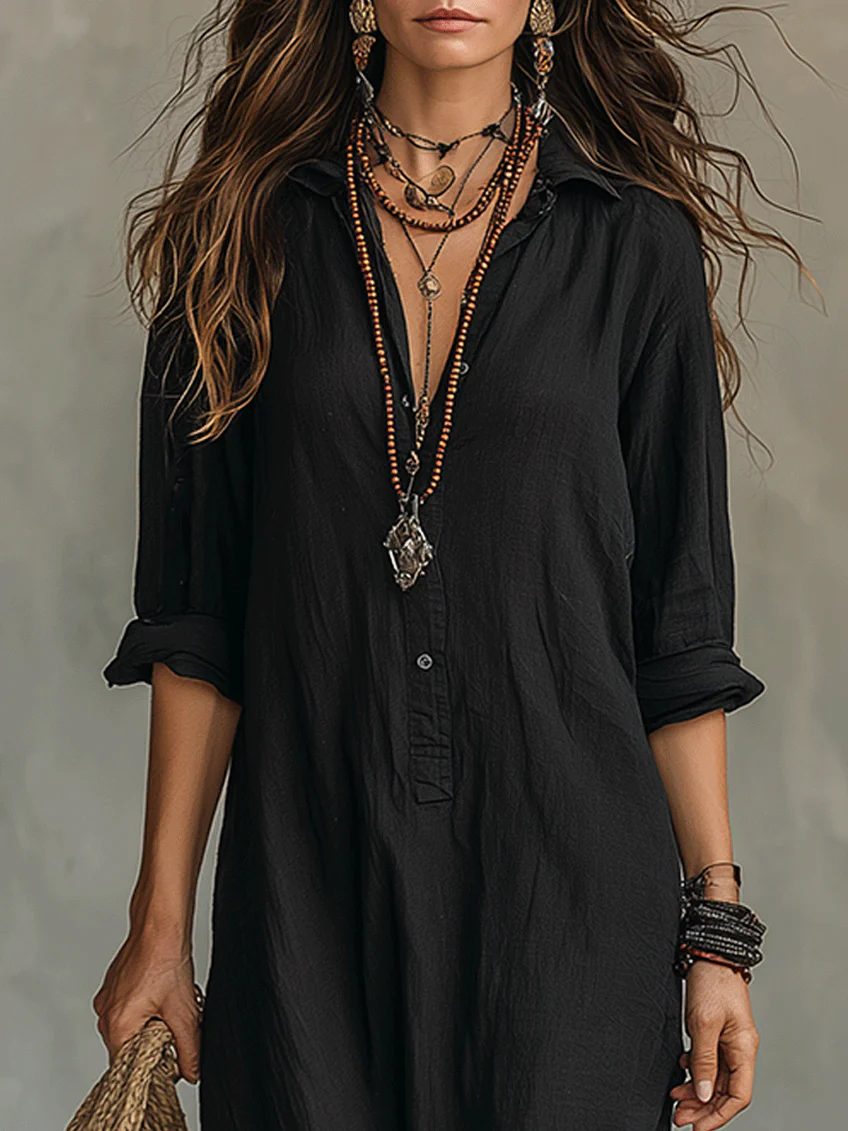 Nadia | Black Button-Front Maxi Dress