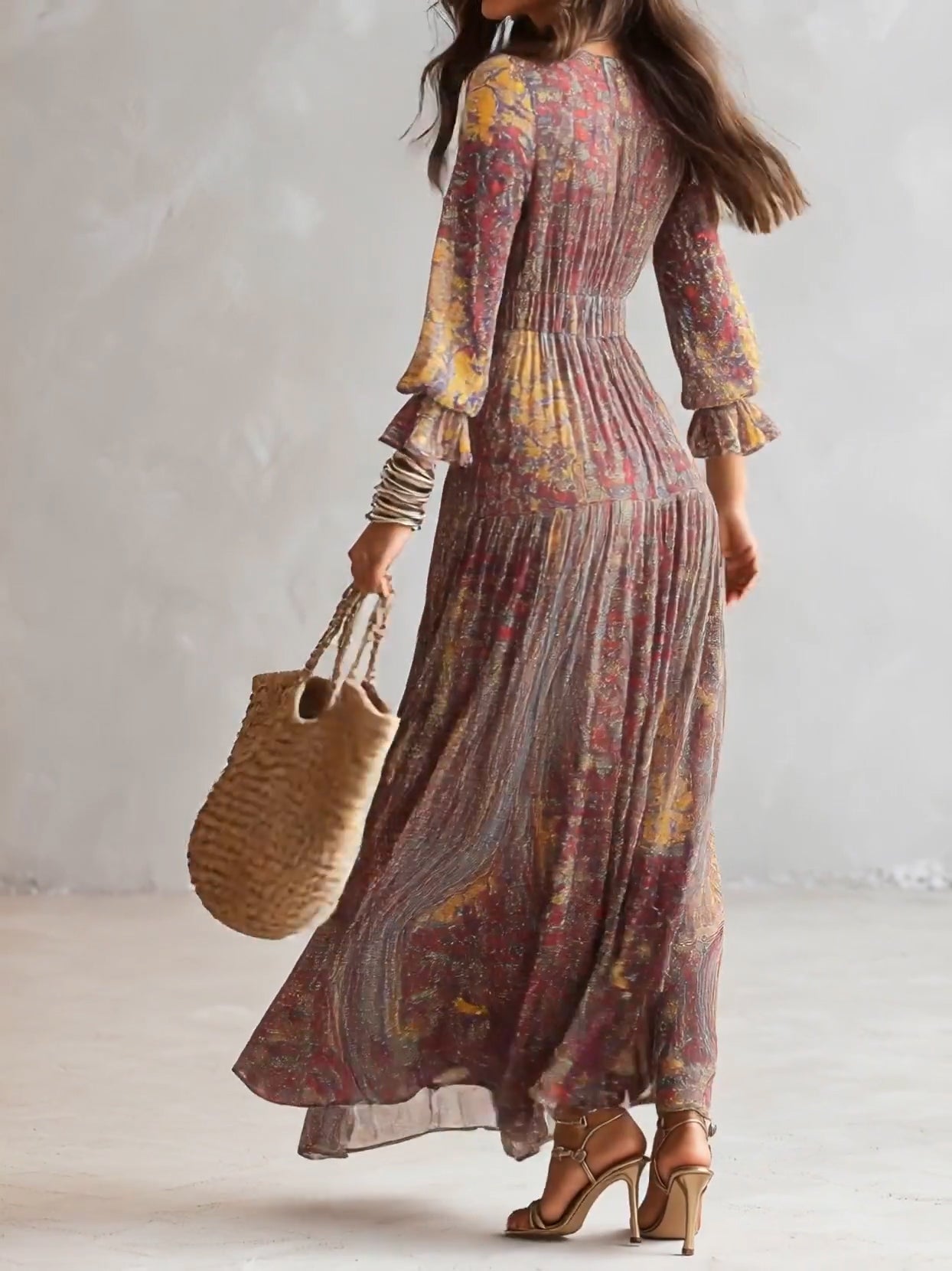 Abito Maxi in Chiffon con Stampa Paisley e Scollo a V — Lucia Toscana (3)