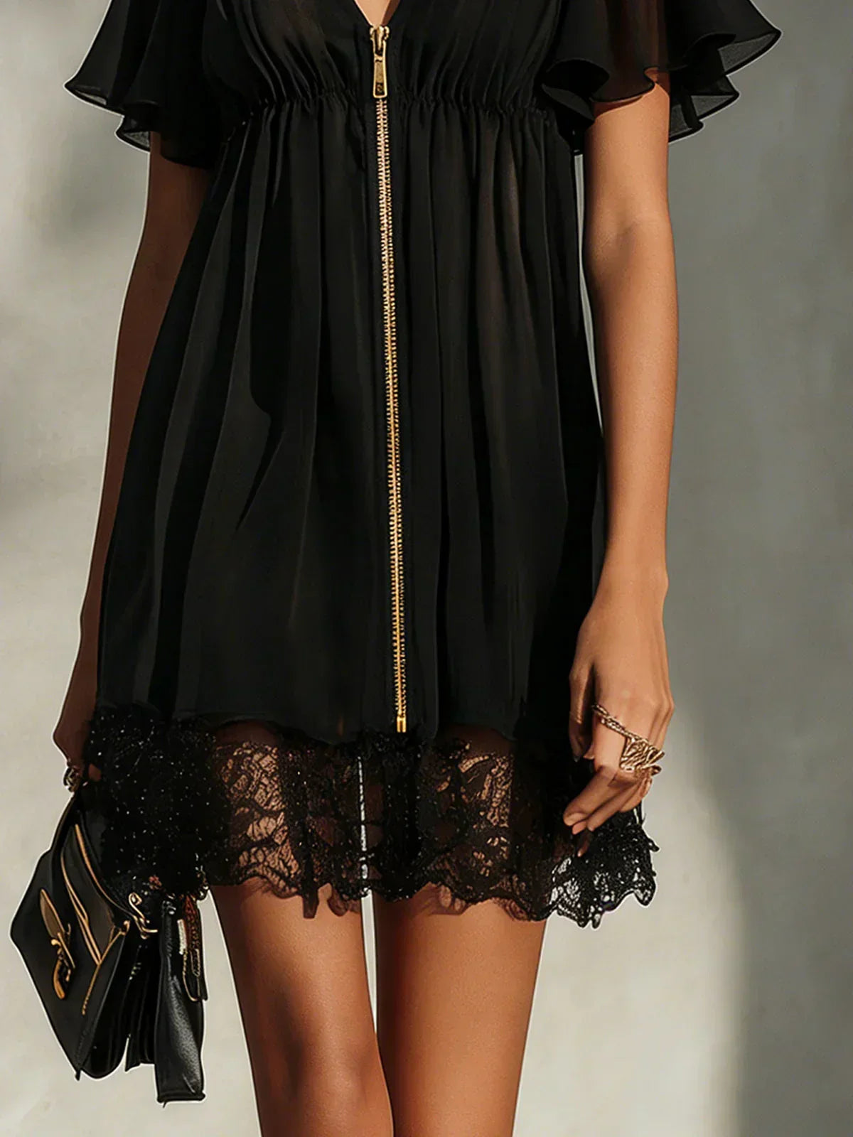 Sanya™ | Abito Mini in Pizzo con Zip Frontale