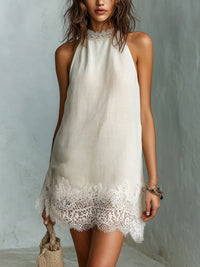 Blanche | Mini Abito Collo Halter Chic Bianco Sporco