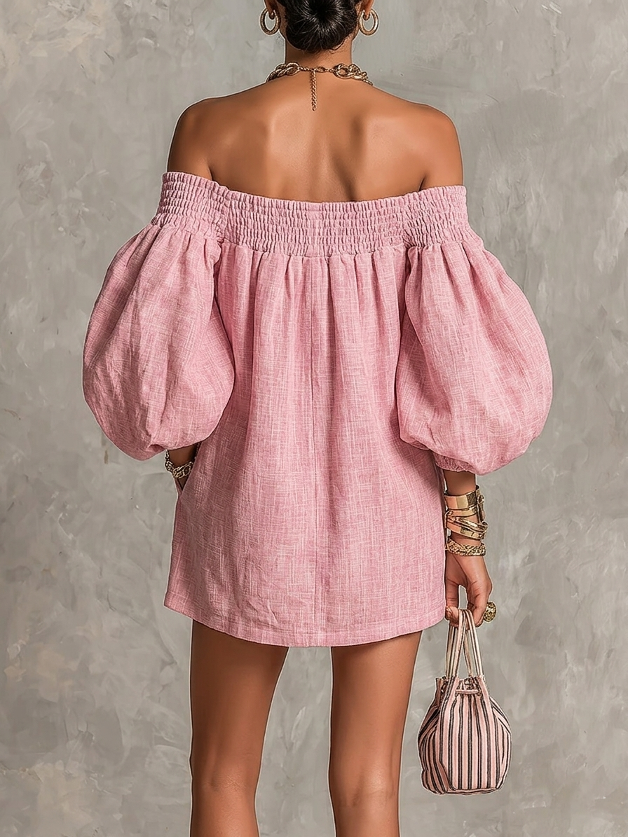 Florentia | Pink Mini Dress with Puff Sleeves