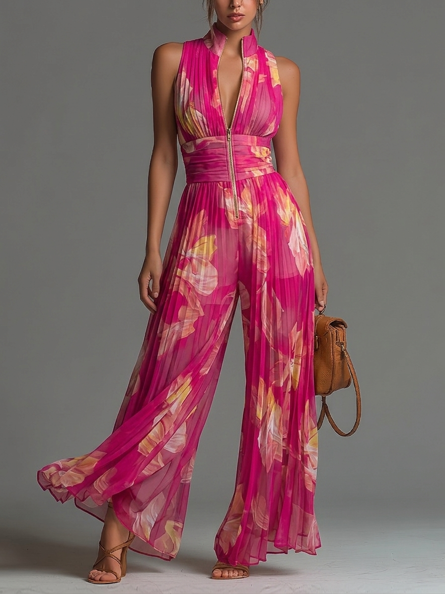 Tuta Senza Maniche in Chiffon Plissettata con Zip — Lucia Toscana (1)