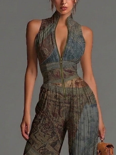 Tuta Senza Maniche in Chiffon con Stampa Etnica Bohemien — Lucia Toscana (3)