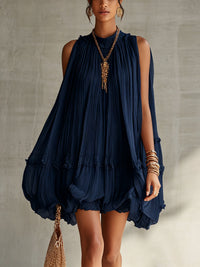 Camilla | Abito Mini in Chiffon con Scollo All'Americana e Gonna a Palloncino
