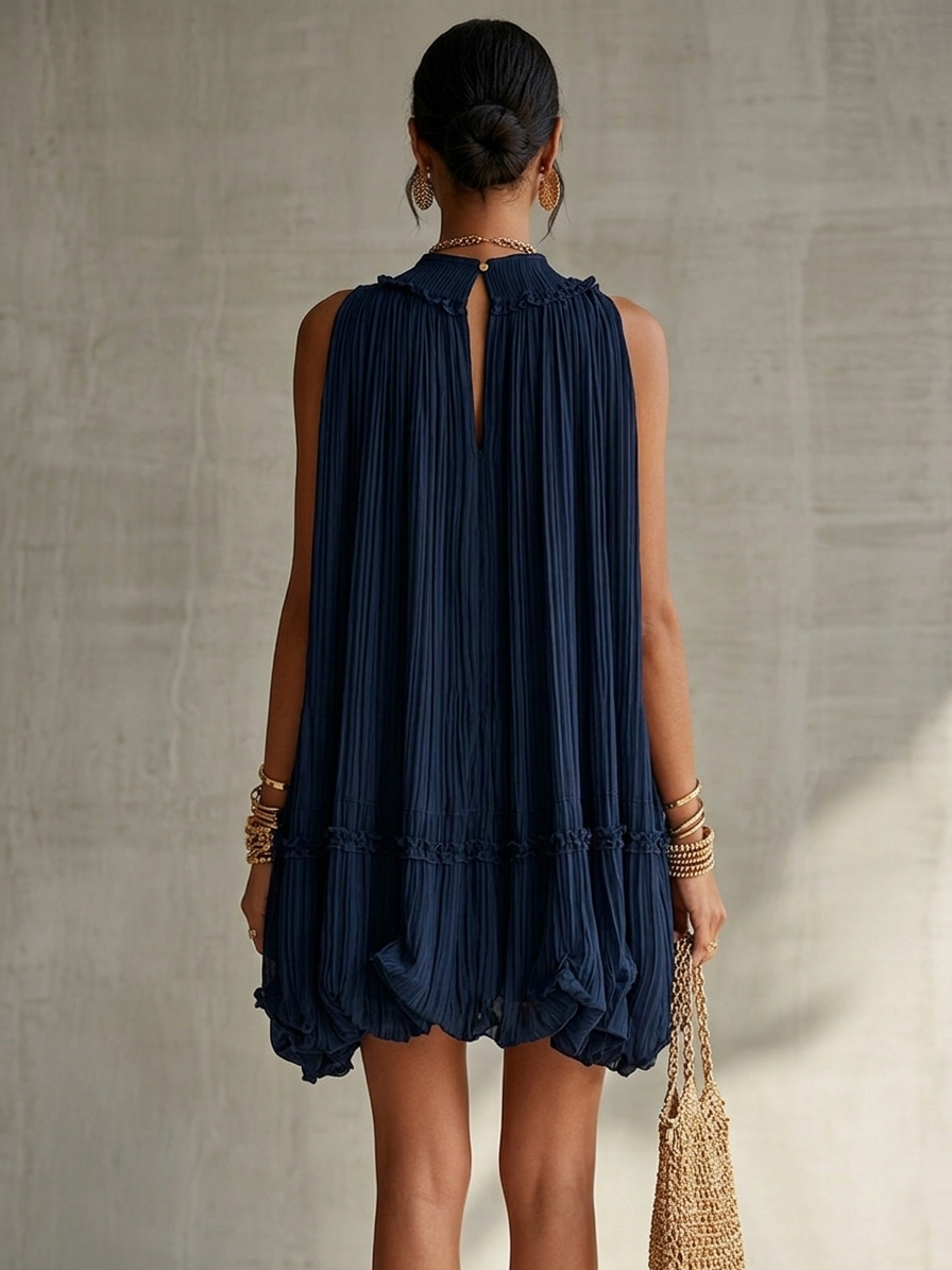 Océane | Mini Abito a Volant, Collo Halter, Blu Marino