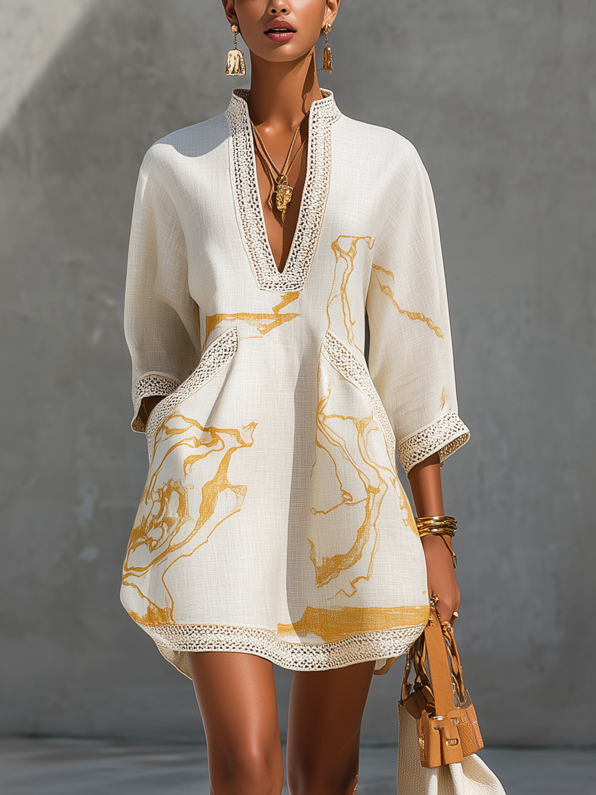 Alissa | Black and Gold Crochet Mini Dress