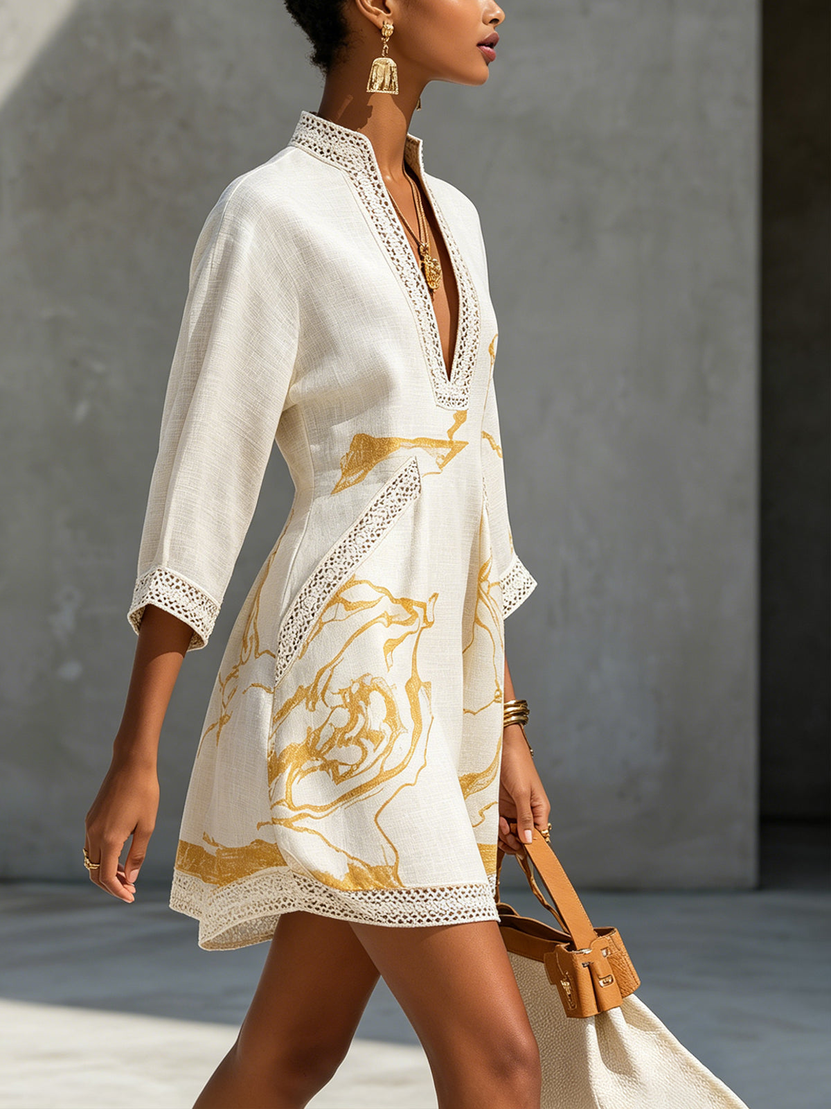 Alissa | Black and Gold Crochet Mini Dress