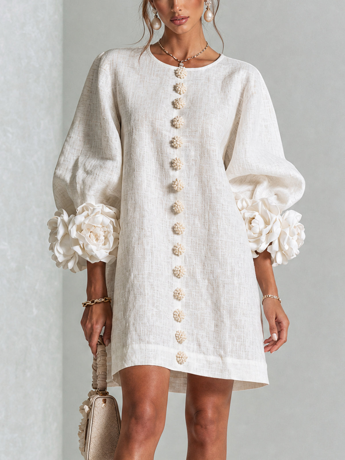 Imani | Textured Linen-Blend Mini Dress